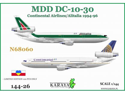KARAYA 1/144 MDD DC-10-30 Continental Airlines/Alitalia 1994-96