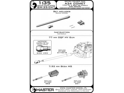 MASTER_PL 1/35 A34 Comet - 77mm HV gun & Besa MG barrels