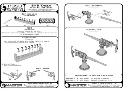 MASTER_PL 1/350 SMS Emden - 5,2cm SK L/55 guns (8 pcs.)