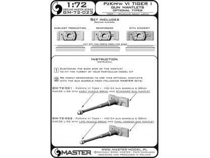 MASTER_PL 1/72 PzKpfw VI Tiger I Gun mantlets (3 opt. types)