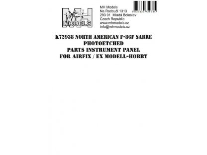 MH MODELS North American F-86F Sabre Photoetched parts instrument panel for Airfix ex Modell-Hobby