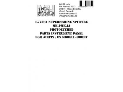 MH MODELS Supermarine Spitfire Mk.I/Mk.Ia Photoetched parts instrument panel for Airfix ex Modell-Hobby