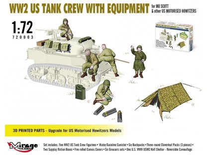 MIRAGE 1/72 WW2 US Tank Crew with Equipment for M8 Scott & other US Motorised Howitzers