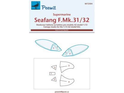 PEEWIT 1/72 Canopy mask Seafang F.Mk.3PEEWIT 1/32 for AZ