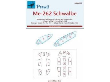 PEEWIT MASK 1/144 Canopy mask Me-262 Schwalbe for EDU/MARK1