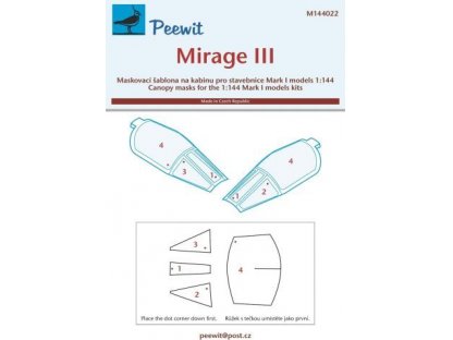 PEEWIT MASK 1/144 Canopy mask Mirage III (MARK 1 MODEL)