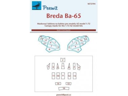 PEEWIT MASK 1/72 Canopy mask Breda Ba-65 for AZ