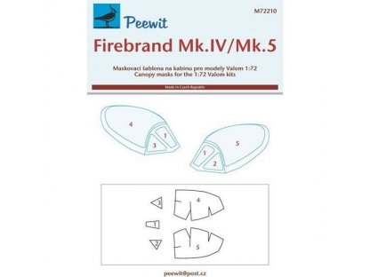 PEEWIT MASK 1/72 Canopy mask Firebrand Mk.IV/Mk.5 for VALOM