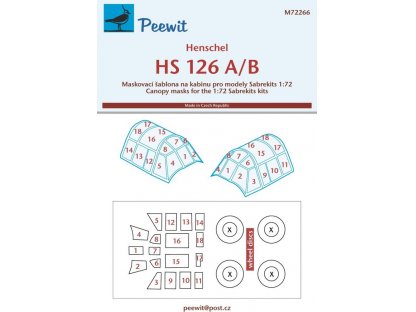 PEEWIT MASK 1/72 Canopy mask Hs 126 A/B for SABRE