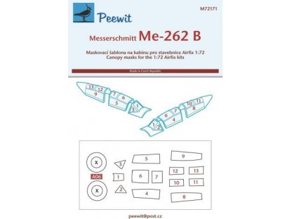 PEEWIT MASK 1/72 Canopy mask Messerschmitt Me-262B for AIRFIX