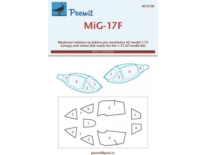 PEEWIT MASK 1/72 Canopy mask MiG-17F For AZ MODEL