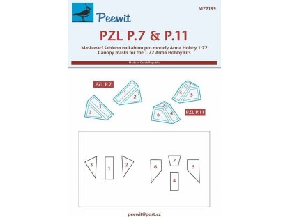 PEEWIT MASK 1/72 Canopy mask PZL P.7 P.11 for ARMA HOBBY