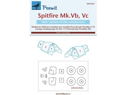 PEEWIT MASK 1/72 Canopy mask Spitfire Mk.Vb,Vc for KP