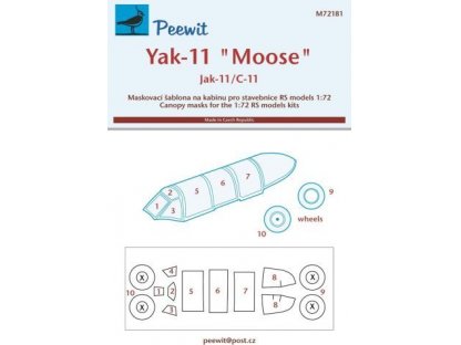PEEWIT MASK 1/72 Canopy mask Yak-11 Moose (RS)