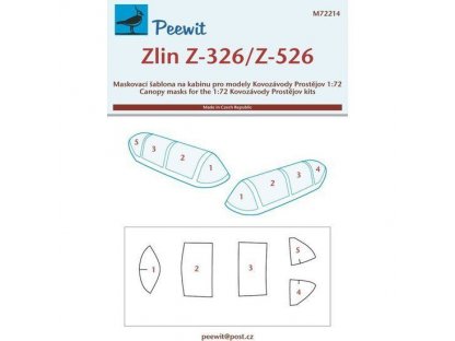 PEEWIT MASK 1/72 Canopy mask Zlin Z-326/Z-526 for KP