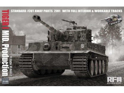 RYE FIELD 1/35 Tiger I Mid Production 2 in 1 w/Cutaway Parts & Full Interior