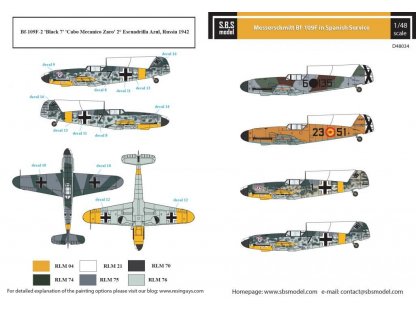 SBS MODEL 1/48 Decal Bf-109F in Spanish Service