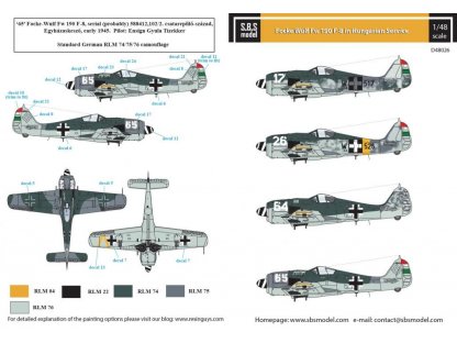 SBS MODEL 1/48 Decal Fw-190 F-8 in Hungarian Service