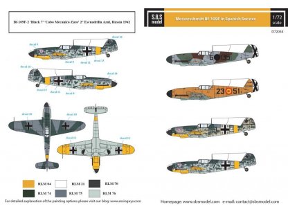 SBS MODEL 1/72 Decal Bf-109F in Spanish Service