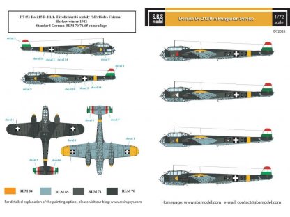 SBS MODEL 1/72 Decal Do 215B in Hungarian Service