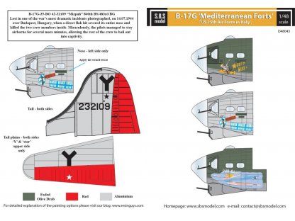 SBS MODELS 1/48 Decal B-17G 'US 15th Air Force in Italy'