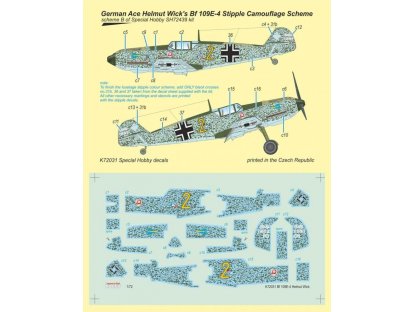 SPECIAL HOBBY 1/72 Decal German Ace H.Wick Bf-109E-4 Stipple
