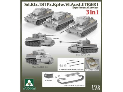 TAKOM 2192 1/35 Tiger I Experimental Project Sd.Kfz. 181 Pz. Kpfw. VI. Ausf. E 3 in 1