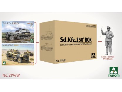 TAKOM BOX 2194W 1/35 Sd.Kfz. 250 BOX 250/1 + 250/3 "GREIF" + 1/16 Erwin Rommel