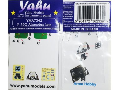 YAHU 1/72 P-39Q late Airacobra Instrument panel for ARMA