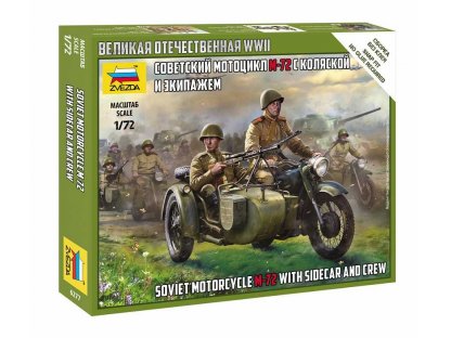 ZVEZDA 1/72 Soviet Motorcycle M-72 with Sidecar and Crew