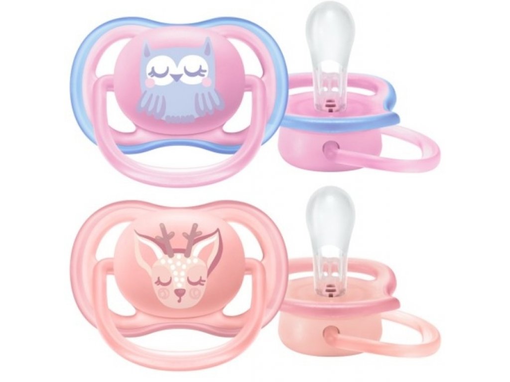 AVENT Dudlík Ultra Air Animals, 0-6m, Sovička a srnka, růžový