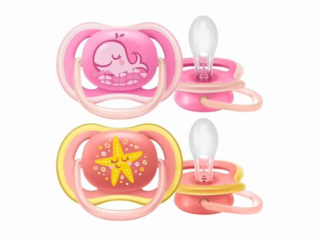 AVENT Dudlík Ultra Air Animals, 6-18m - Velryba/hvězdice, růžový/oranžový