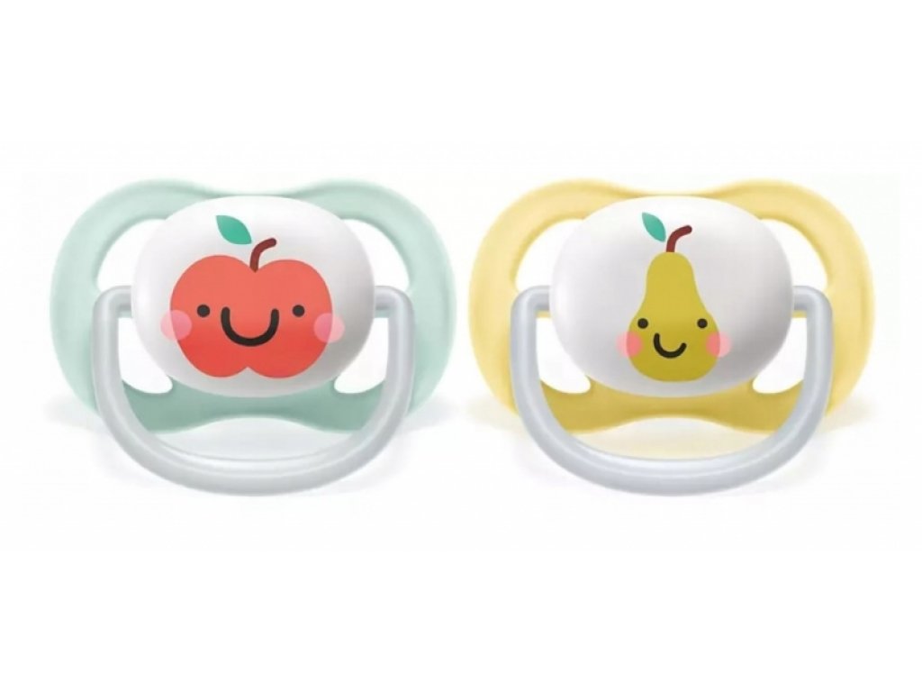 AVENT Dudlík Ultra Air Happy, 0-6m - Jablko/Hruška, mátový/žlutý