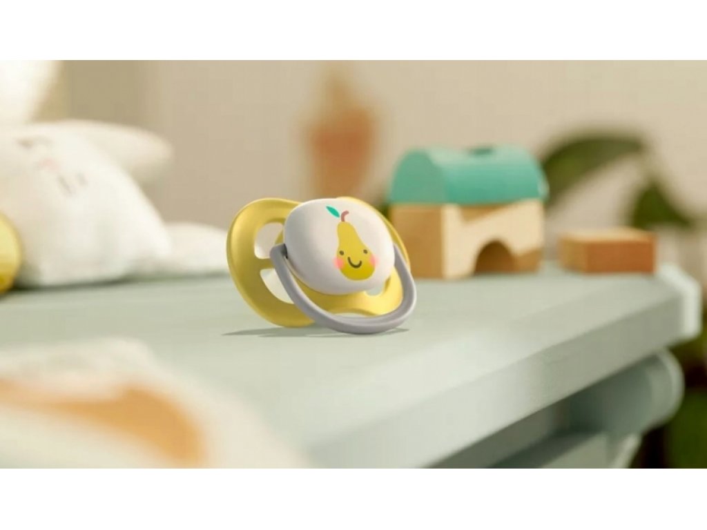 AVENT Dudlík Ultra Air Happy, 0-6m - Jablko/Hruška, mátový/žlutý