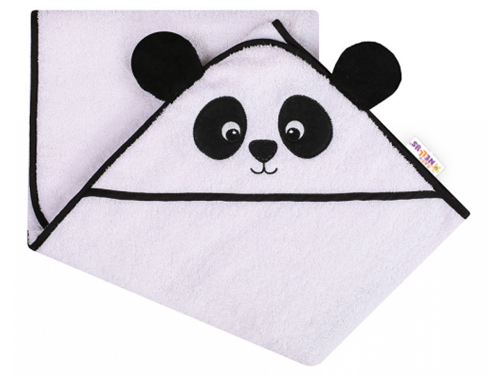 Baby Nellys Froté osuška s kapucí 80x80cm Panda - bílá
