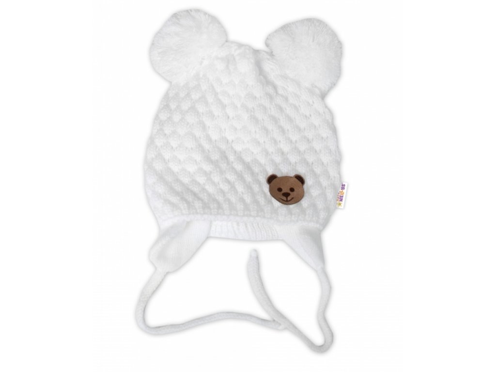 BABY NELLYS Zimní pletená čepice Teddy Bear na zavazování