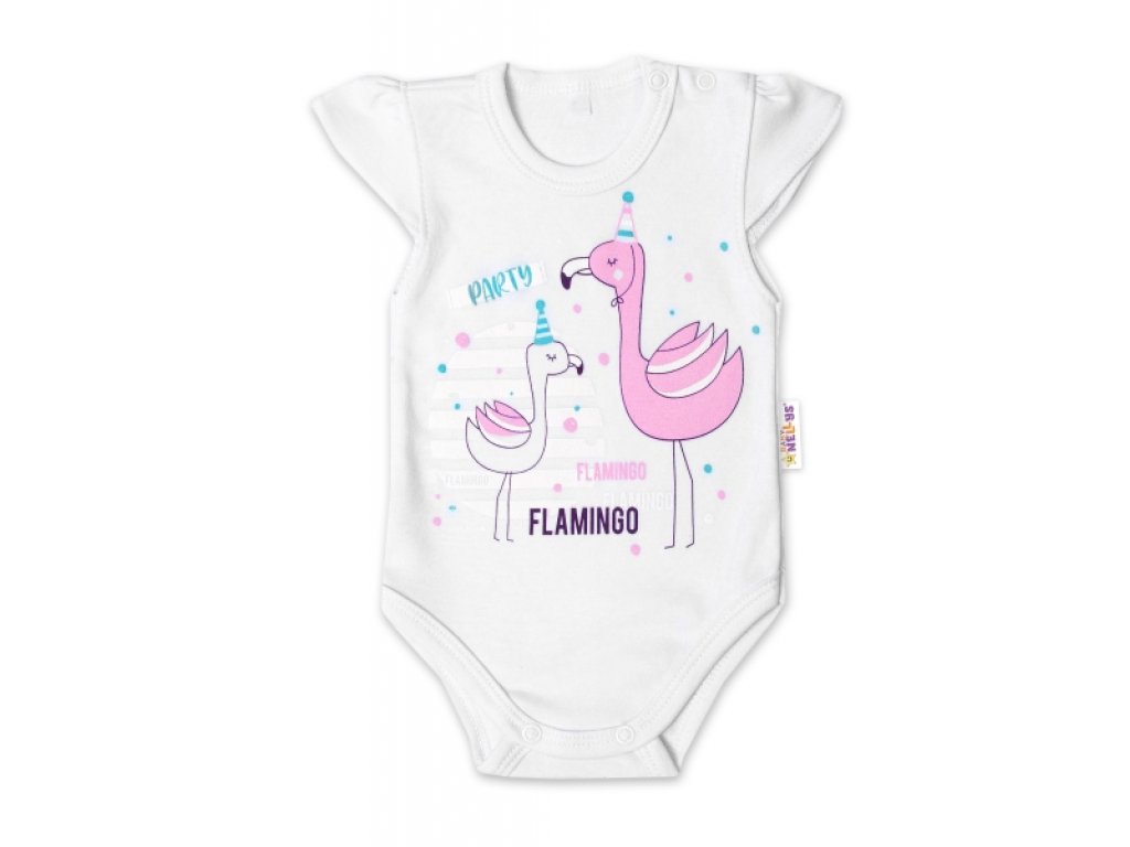 Bavlněné kojenecké body, kr. rukáv, Flamingo 