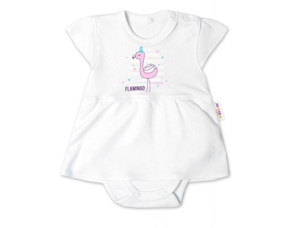 Bavlněné kojenecké sukničkobody, kr. rukáv, Flamingo 