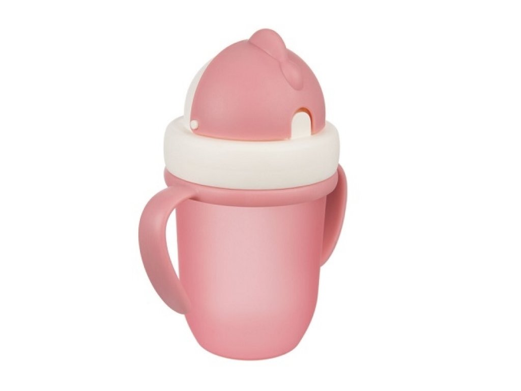 Canpol babies Hrníček se silikonovou slámkou - růžový, 210 ml