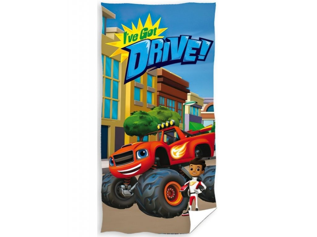 Dětská froté osuška 70x140cm Plamínek a Čtyřkoláci Drive Carbotex, modrá