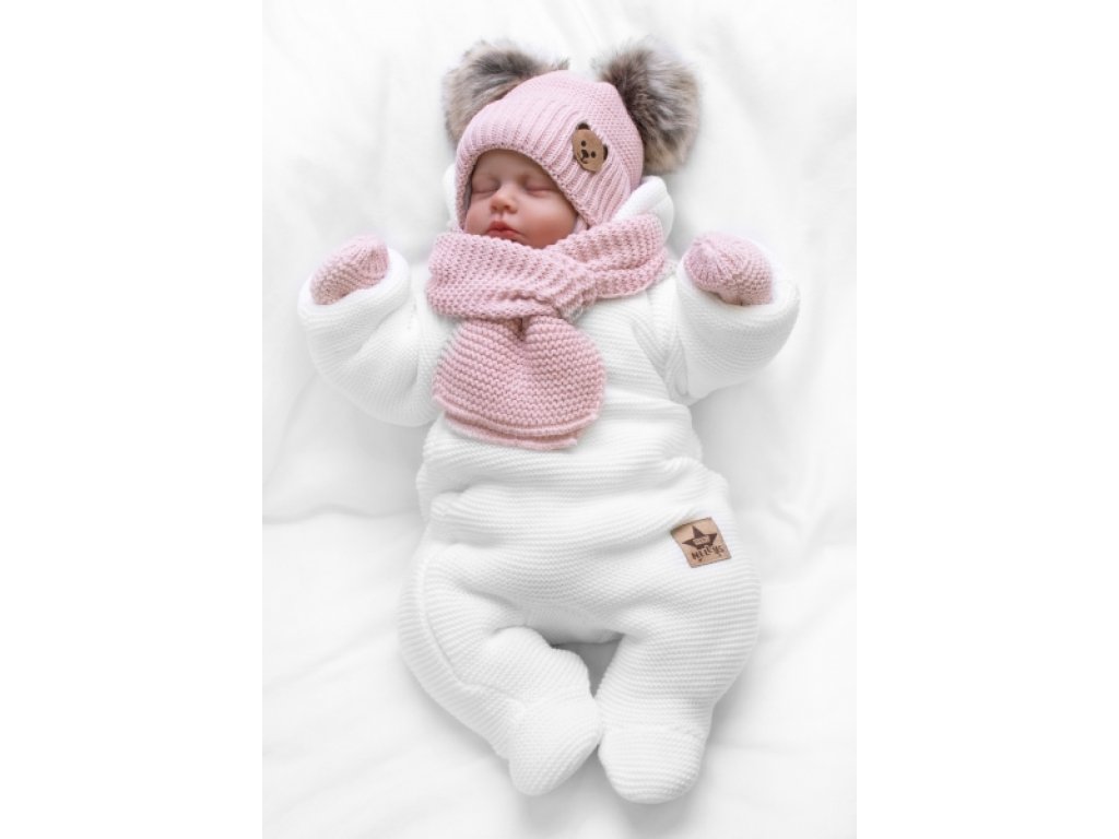 Dětská sada, zimní čepice s šálou + rukavičky 3D, Teddy Bear