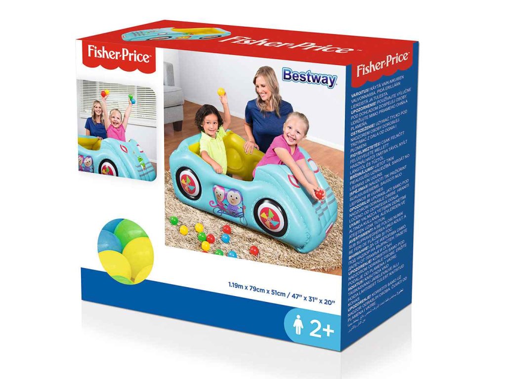 Dětské nafukovací autíčko Fisher-Price s míčky 119x79x51 cm