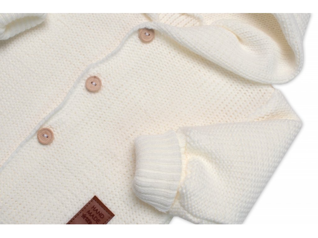 Dětský elegantní pletený svetřík s knoflíčky a kapucí s oušky Baby Nellys, ecru