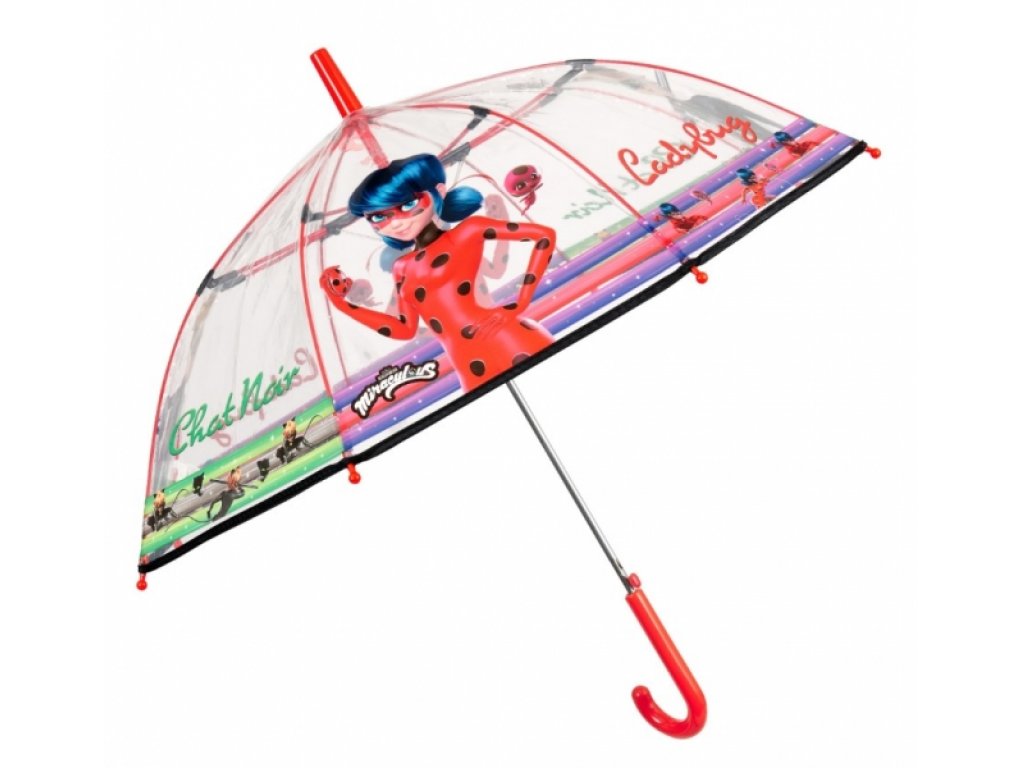 Dětský průhledný holový deštník Lady Bug - červený
