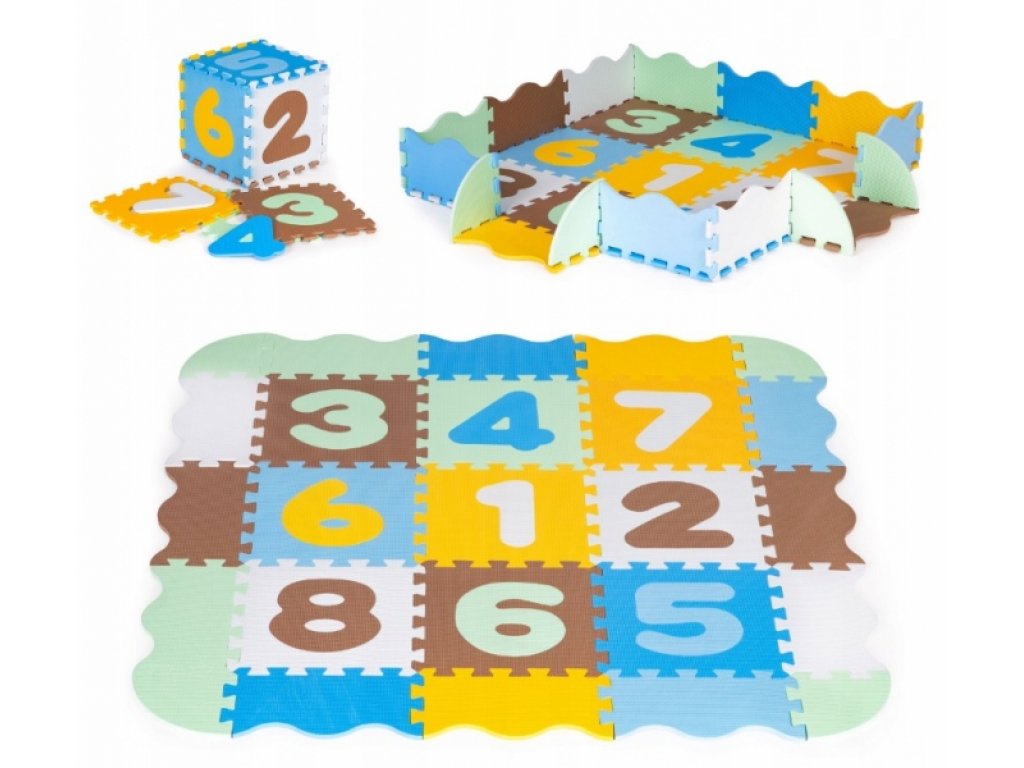 I PLAY Dětské pěnové puzzle 114 x 114 cm, hrací deka, podložka na zem Čísla, 25 dílů