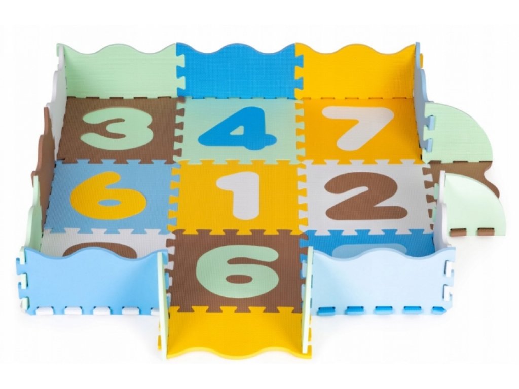 I PLAY Dětské pěnové puzzle 114 x 114 cm, hrací deka, podložka na zem Čísla, 25 dílů