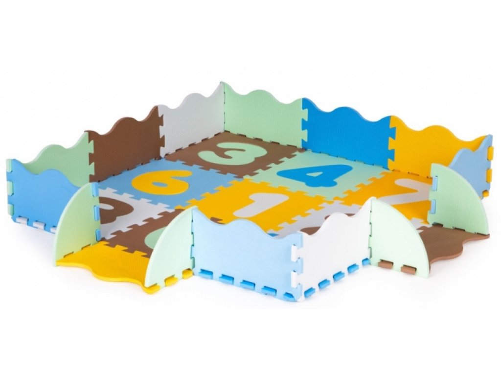 I PLAY Dětské pěnové puzzle 114 x 114 cm, hrací deka, podložka na zem Čísla, 25 dílů