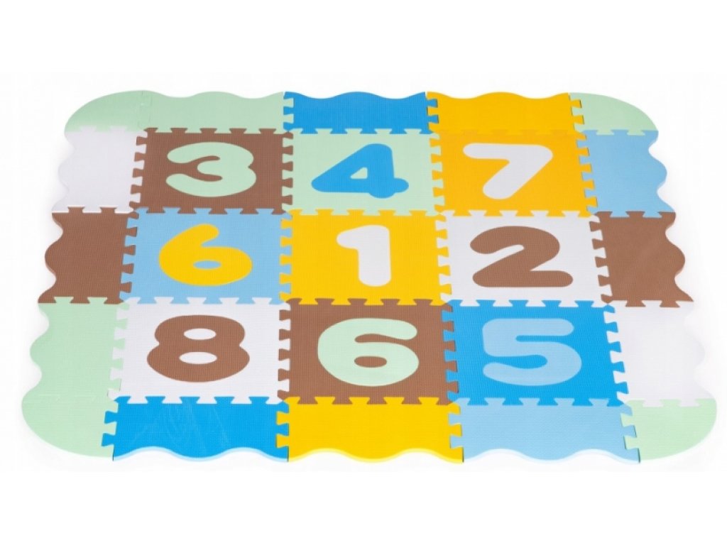 I PLAY Dětské pěnové puzzle 114 x 114 cm, hrací deka, podložka na zem Čísla, 25 dílů