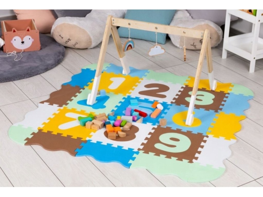 I PLAY Dětské pěnové puzzle 114 x 114 cm, hrací deka, podložka na zem Čísla, 25 dílů