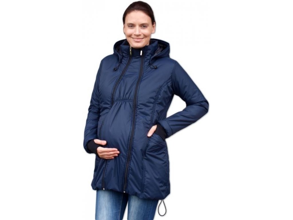 Zimní bunda pro těhotné/nosící - vyteplená, tm. modrá